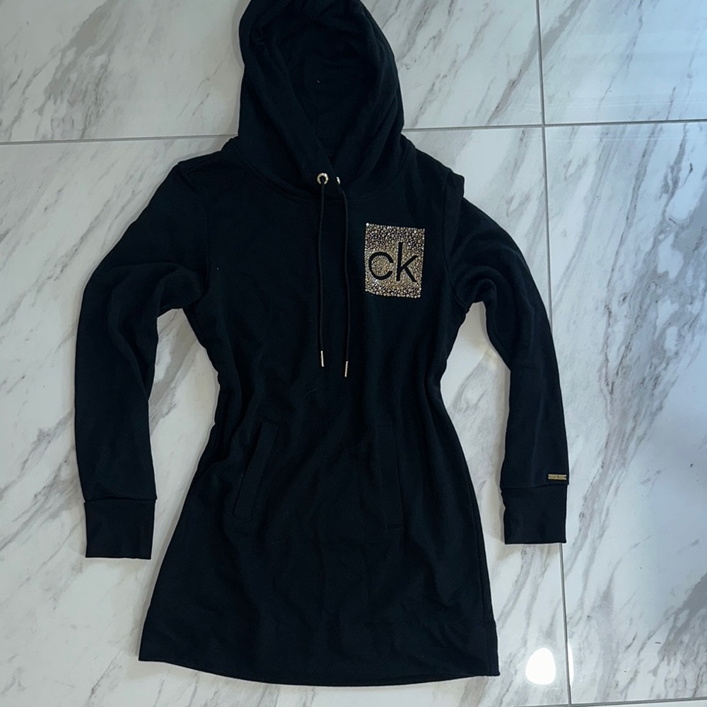 Calvin Klein Black Long Sleeve Dress with Gold Accents